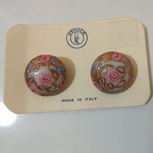 Vintage Murano Glass Art Wedding Cake Clip On Earrings